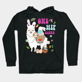 One Hip Llama Sloth Riding Llama Unicorn Funny Easter Day Hoodie